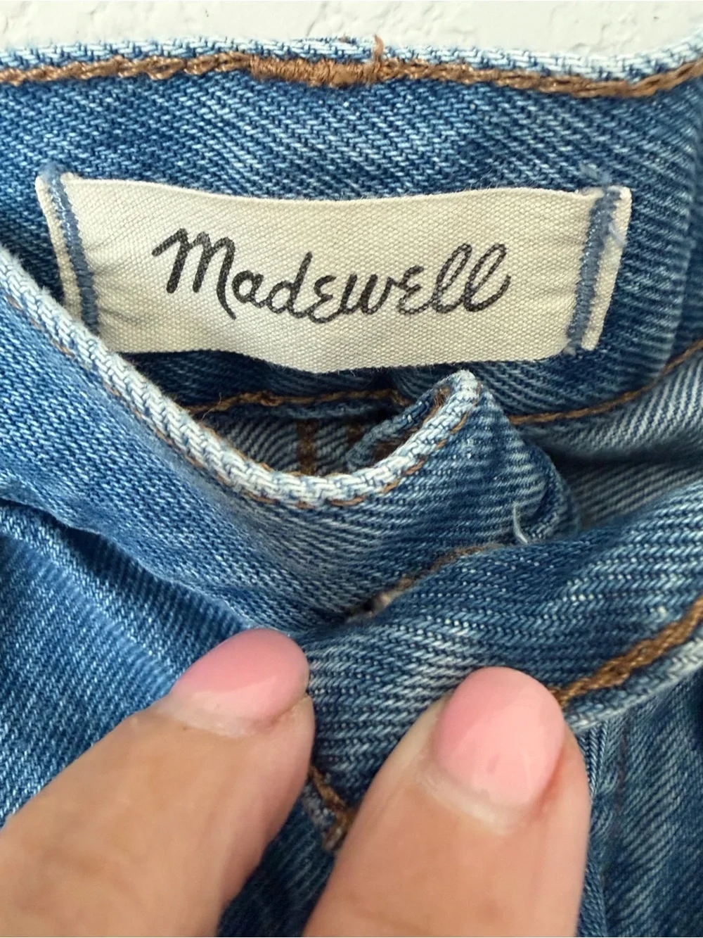 Madewell Blue Distressed High-Rise Denim Shorts raw hem - button fly